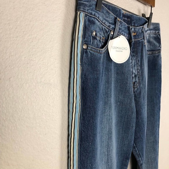 YUMI Mazao Jeans Womens 44 Blue Medium Wash Contrast Racer Stripe Flared New - Picture 7 of 16